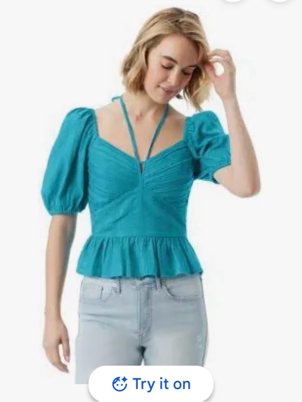 Jessica Simpson Teal Puff Sleeve Peplum Blouse